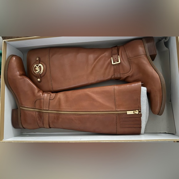 Michael Kors Stockard Leather Riding Boots with box, Brown, Size 6.5. - Picture 1 of 5